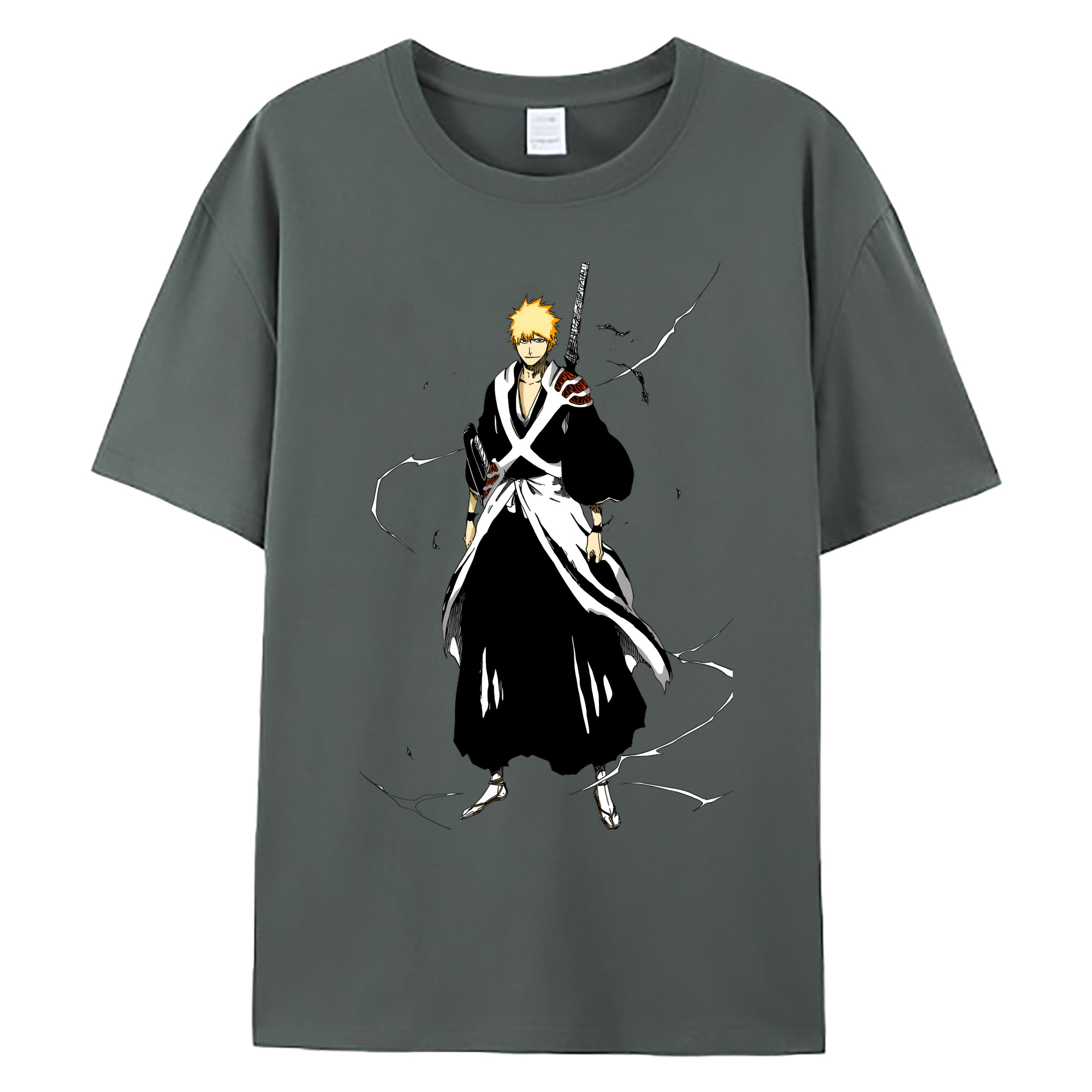 （画像用） ブリーチ 黒崎一護（くろさき いちご）BLEACH Kurosaki Ichigo 綿100％ メンズ半袖Tシャツ｜肌触りやわらか＆通気性